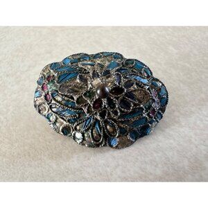 Antique Chinese Qing Dynasty 800 silver blue kingfisher feathers brooch pin